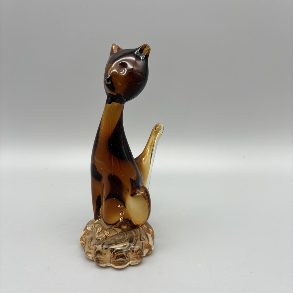 Vintage Amber Art Glass Cat Sculpture Figurine 5.5" Tall